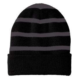 Sport-Tek STC31 Striped Beanie with Solid Band - Black/Iron Grey