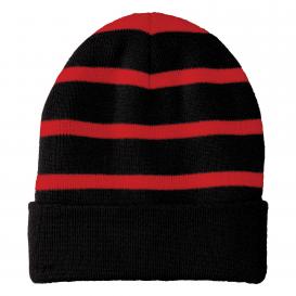 Sport-Tek STC31 Striped Beanie with Solid Band - Black/True Red