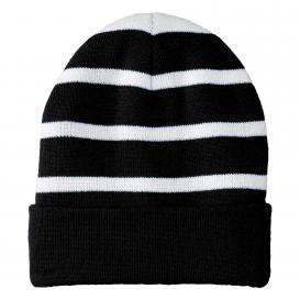 Sport-Tek STC31 Striped Beanie with Solid Band - Black/White