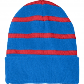 Sport-Tek STC31 Striped Beanie with Solid Band - Sport Blue/True Red