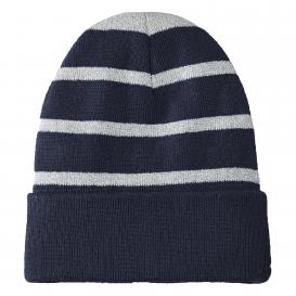 Sport-Tek STC31 Striped Beanie with Solid Band - Team Navy/Silver
