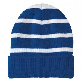 Sport-Tek STC31 Striped Beanie with Solid Band - True Royal/White