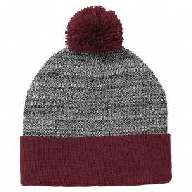 Sport-Tek STC41 Heather Pom Pom Beanie - Maroon/Grey Heather