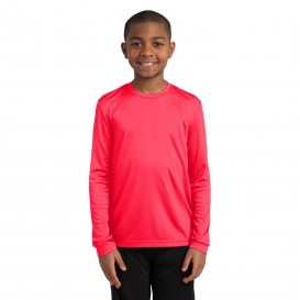 Sport-Tek YST350LS Youth Long Sleeve PosiCharge Competitor Tee - Hot Coral