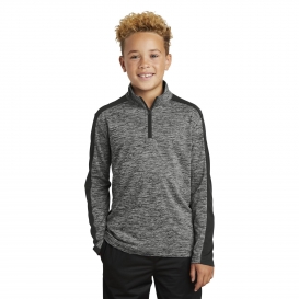 Sport-Tek YST397 Youth PosiCharge Electric Heather Colorblock 1/4-Zip Pullover - Black Electric/Black
