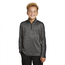 Sport-Tek YST397 Youth PosiCharge Electric Heather Colorblock 1/4-Zip Pullover - Grey-Black Electric/Black
