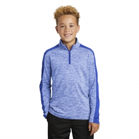 Sport-Tek YST397 Youth PosiCharge Electric Heather Colorblock 1/4-Zip Pullover - True Royal Electric/True Royal