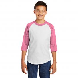 Sport-Tek YT200 Youth Colorblock Raglan Jersey - White/Bright Pink