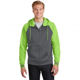 Sport-Tek ST236 Sport-Wick Varsity Fleece Full-Zip Hooded Jacket - Dark Smoke Grey/Lime Shock