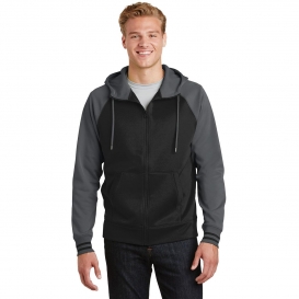 Sport-Tek ST236 Sport-Wick Varsity Fleece Full-Zip Hooded Jacket - Black/Dark Smoke Grey