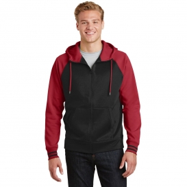 Sport-Tek ST236 Sport-Wick Varsity Fleece Full-Zip Hooded Jacket - Black/Deep Red