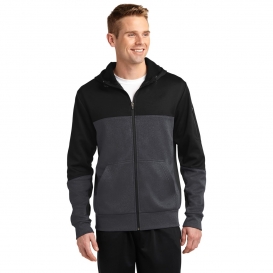 Sport-Tek ST245 Tech Fleece Colorblock Full-Zip Hooded Jacket - Black/Graphite Heather