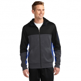 Sport-Tek ST245 Tech Fleece Colorblock Full-Zip Hooded Jacket - Black/Graphite Heather/True Royal
