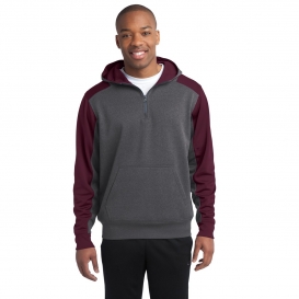 Sport-Tek ST249 Colorblock Tech Fleece 1/4-Zip Hooded Sweatshirt - Graphite Heather/Maroon