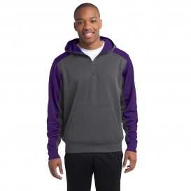 Sport-Tek ST249 Colorblock Tech Fleece 1/4-Zip Hooded Sweatshirt - Graphite Heather/Purple