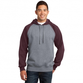 Sport-Tek ST267 Raglan Colorblock Pullover Hooded Sweatshirt - Maroon/Vintage Heather