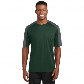 Sport-Tek PosiCharge Competitor Sleeve-Blocked Tee ST354 - Forest Green/Iron Grey