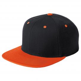 Sport-Tek STC19 Yupoong Flat Bill Snapback Cap - Black/Deep Orange