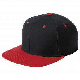 Sport-Tek STC19 Yupoong Flat Bill Snapback Cap - Black/True Red