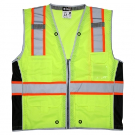 MCR Safety SURVCL2L Type R Class 2 Heavy Duty Mesh Surveyor Safety Vest - Yellow/Lime