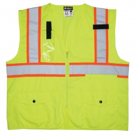 MCR Safety SURVCL2PL Heavy Duty Solid Surveyor Safety Vest - Yellow/Lime