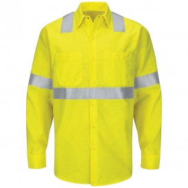 Red Kap SY14HV Hi-Visibility ANSI Class 2 Work Shirt - Long Sleeve - Fluorescent Yellow/Green