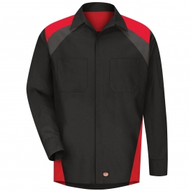 Red Kap SY18 Long Sleeve Tri Color Shop Shirt - Black/Red
