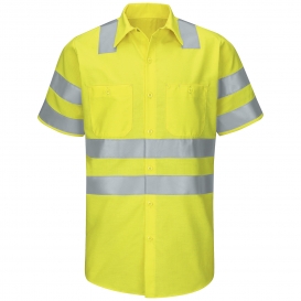Red Kap SY24AB Hi-Visibility ANSI Class 3 Work Shirt - Short Sleeve - Fluorescent Yellow/Green