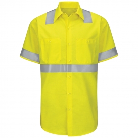 Red Kap SY24HV Hi-Visibility ANSI Class 2 Work Shirt - Short Sleeve - Fluorescent Yellow/Green