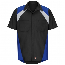 Red Kap SY28 Short Sleeve Tri Color Shop Shirt - Royal/Black