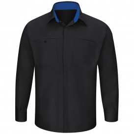 Red Kap SY32 Men\'s OilBlok Performance Plus Shop Shirt - Long Sleeve - Black/Royal Blue Mesh
