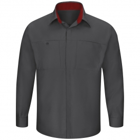 Red Kap SY32 Men\'s OilBlok Performance Plus Shop Shirt - Long Sleeve - Charcoal/Fireball Red Mesh