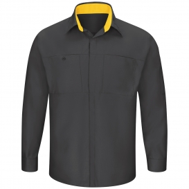 Red Kap SY32 Men\'s OilBlok Performance Plus Shop Shirt - Long Sleeve - Charcoal/Yellow Mesh