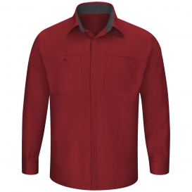 Red Kap SY32 Men\'s OilBlok Performance Plus Shop Shirt - Long Sleeve - Fireball Red/Charcoal Mesh