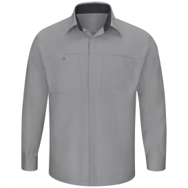 Red Kap SY32 Men\'s OilBlok Performance Plus Shop Shirt - Long Sleeve - Light Grey/Charcoal Mesh