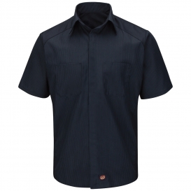 Red Kap SY40 Striped Color Block Shirt - Short Sleeve - Navy/Light Blue Stripe with Navy Contrast