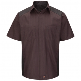 Red Kap SY40 Striped Color Block Shirt - Short Sleeve - Red/Charcoal Stripe with Navy Contrast