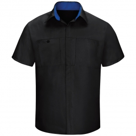 Red Kap SY42 Men\'s OilBlok Performance Plus Shop Shirt - Short Sleeve - Black/Royal Blue Mesh