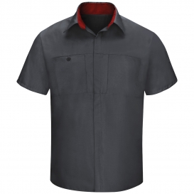 Red Kap SY42 Men\'s OilBlok Performance Plus Shop Shirt - Short Sleeve - Charcoal/Fireball Red Mesh