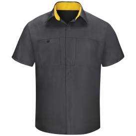 Red Kap SY42 Men\'s OilBlok Performance Plus Shop Shirt - Short Sleeve - Charcoal/Yellow Mesh