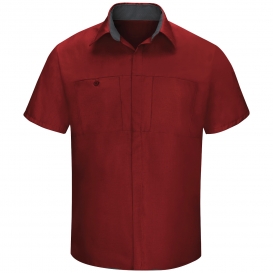 Red Kap SY42 Men\'s OilBlok Performance Plus Shop Shirt - Short Sleeve - Fireball Red/Charcoal Mesh