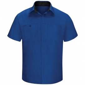 Red Kap SY42 Men\'s OilBlok Performance Plus Shop Shirt - Short Sleeve - Royal Blue/Black Mesh