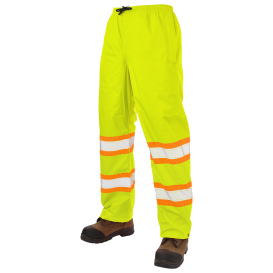 Tough Duck SP02 Class E Pull-On Ripstop Packable Safety Rain Pants - Yellow/Lime