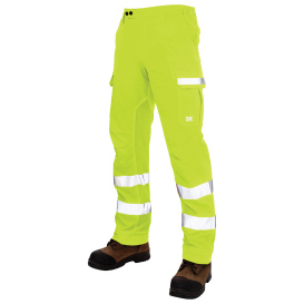 Tough Duck SP06 Class E Relaxed Fit 4-Way Stretch Cargo Safety Pants - Yellow/Lime