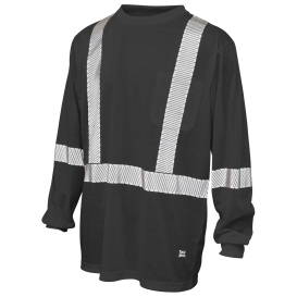 Tough Duck ST22 Type O Class 1 Polyester Jersey Long Sleeve Safety Shirt /w Pocket - Black