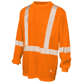 Tough Duck ST22 Type O Class 1 Polyester Jersey Long Sleeve Safety Shirt /w Pocket - Orange