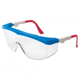 MCR Safety TK130AF TK1 Safety Glasses - Red/White/Blue Frame - Clear Anti-Fog Lens