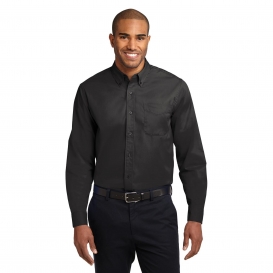 Port Authority TLS608 Tall Long Sleeve Easy Care Shirt - Black/Light Stone