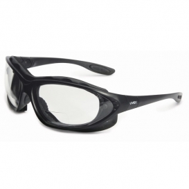 Uvex A961 Safety Glasses +2.00 Bi-focal Readers Sporty Black Frame, 