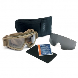Uvex XMF Tactical Goggle Kit - Desert Tan Frame - Clear & Gray Anti-Fog Lenses